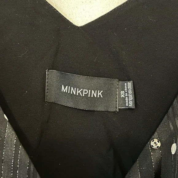 Mink Pink Black Polka Dot Wrap Top shimmery size XS - Picture 3 of 4